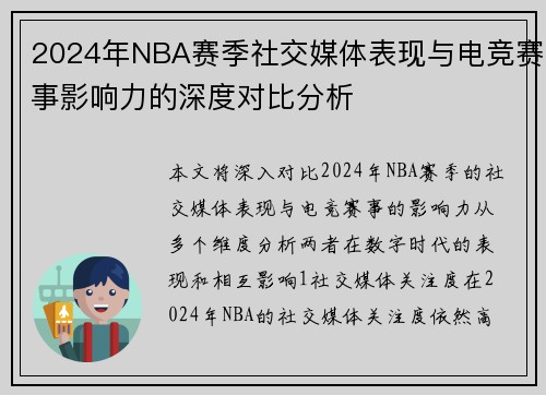 2024年NBA赛季社交媒体表现与电竞赛事影响力的深度对比分析